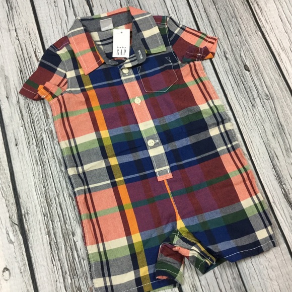Gap Boys 0 3 6 12 18 24 Month Plaid Shorts Romper - Picture 2 of 4